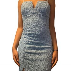 Elegant Light Blue Lace prom Dress